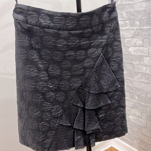 Sz 0, Odille by Anthropolgie - gray multi-texture cotton ruffle skirt, Waist 14"